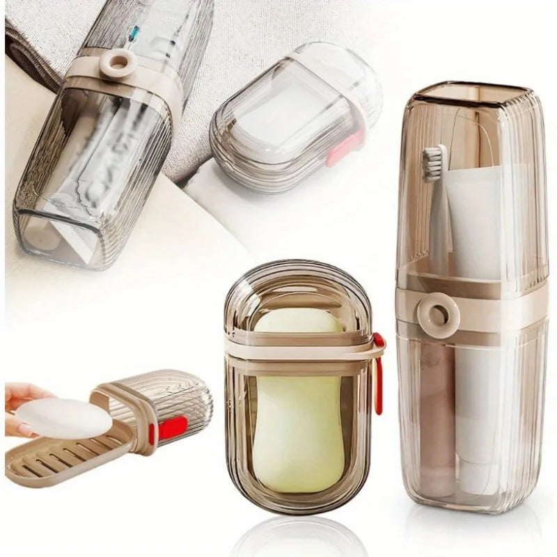 1 set of portable travel soap box and toothbrush holder set - durable plastic, perfect for camping, bathroom accessories