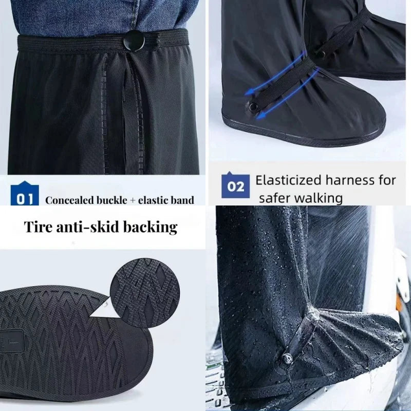 Reusable Anti-Slip PU Leather Waterproof Shoes Cover Water Boots Cycling Hiking Overshoes Rain Snow Wet Sand Shoes Protectors