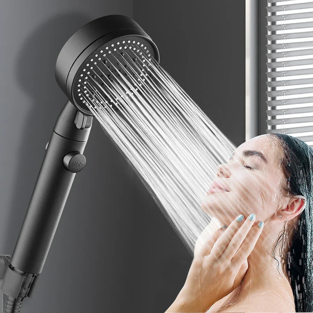 High-pressure Shower Head Set 5 Modes of Adjustment Showerhead with Hose Water-saving One-touch Stop Bathroom Accessories