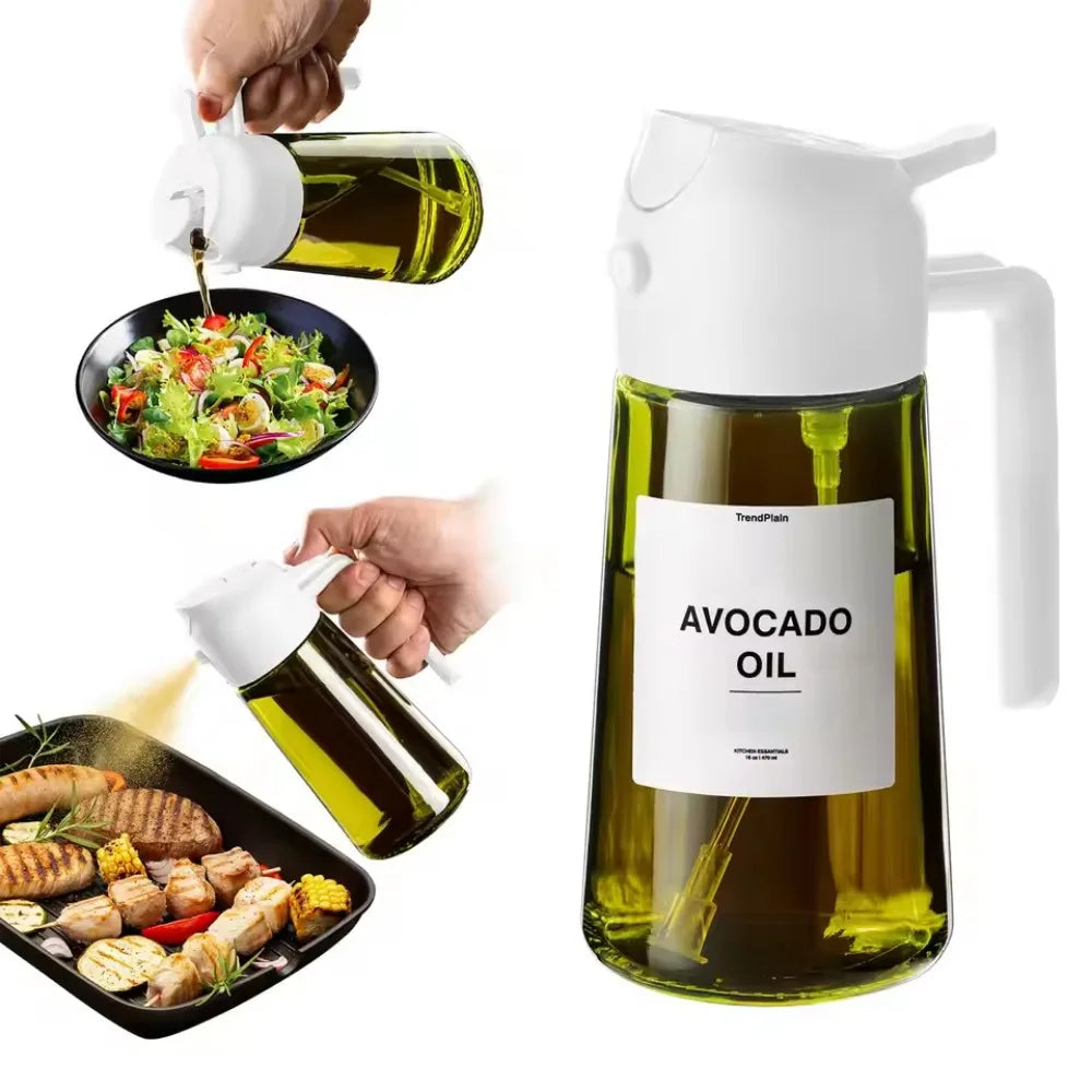 16oz/470ML Light-Blocking Dark Oil Sprayer for Cooking 2 in 1 Olive Oil Dispenser Bottle for Kitchen Dark Green Glass Oil Bottle