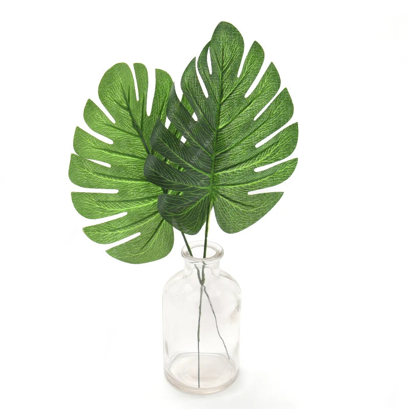 10pcs Artificial Green Turtle Leaf Scattered Tail Leaf Fake Silk Plant For DIY Wedding Birthday Party Home Decor Palm Leave
