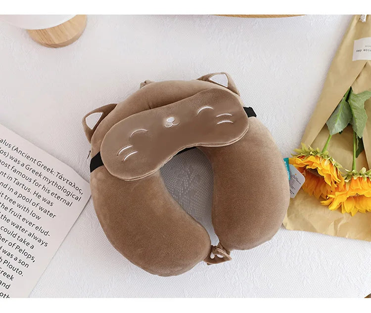 Cartoon Neck Pillow Memory Cotton U-shaped Soft Fluffy Travel Pillow Car Airplane Office Lunch Break Comfortable Sleep Headrest