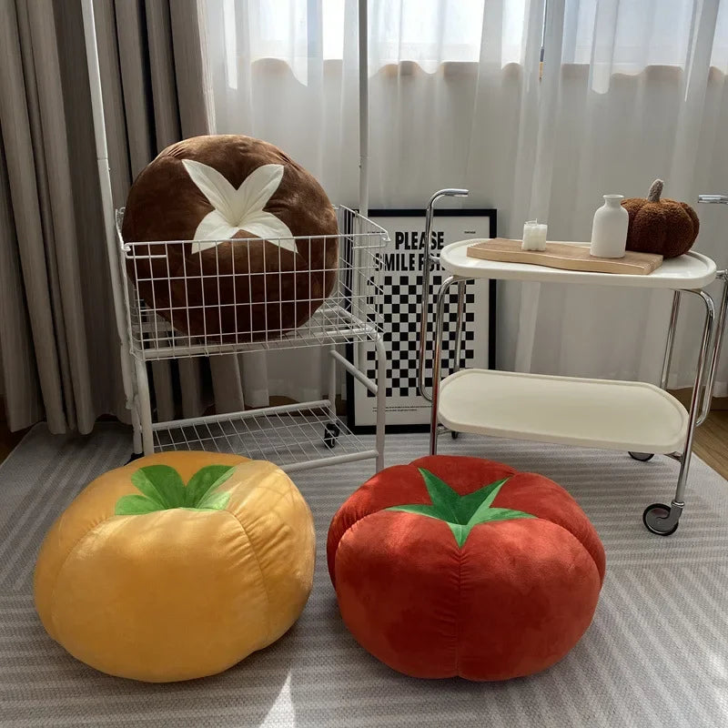 Thickened Cushion with Tomato-Shaped Pillow Vegetable Mushroom Persimmon Round Cushion Pad for Window Seat Pillows for Bedroom