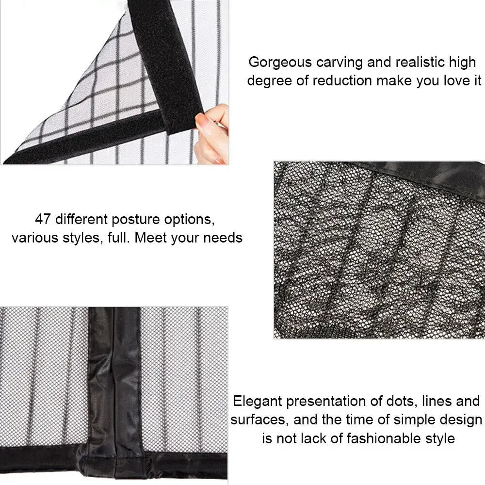 Heavy Duty Magnetic Screen Door Mesh Curtain Mosquito Net Bug Hands Free Partition Mute Striped Door Curtain Bedroom Ventilation