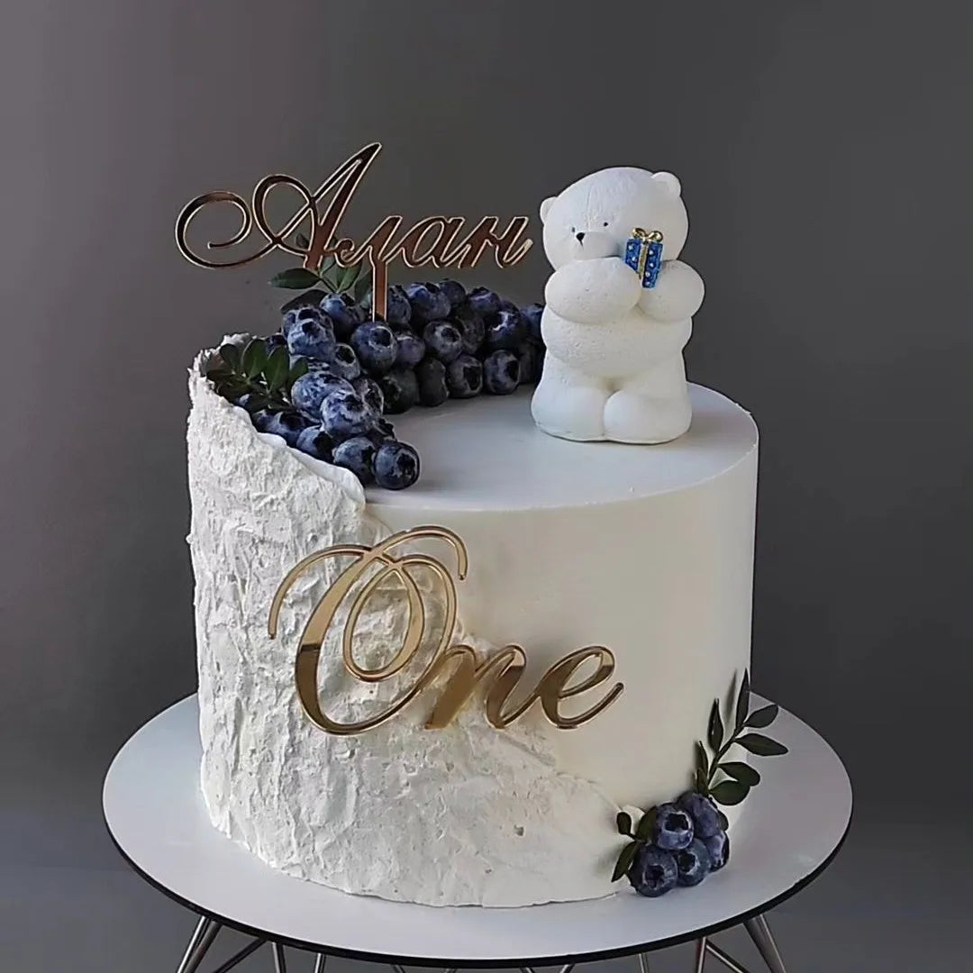 INS Baby "One" Acrylic Happy Birthday Cake Toppers Gold Baby Birthday Cake Topper for Kids Birthday Party Cake Decorations