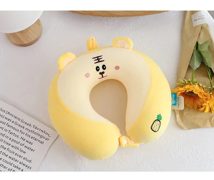Cartoon Neck Pillow Memory Cotton U-shaped Soft Fluffy Travel Pillow Car Airplane Office Lunch Break Comfortable Sleep Headrest