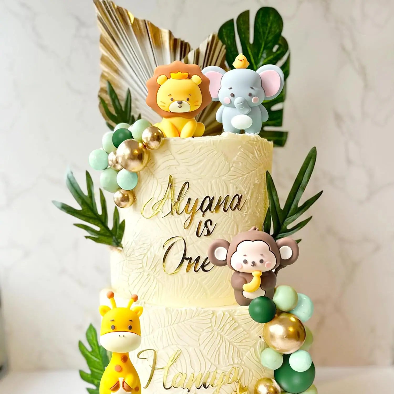 Cute Jungle Baby Shower Cake Decor Safari Animals Foam Ball Birthday Cake Decor Wild Giraffe Monkey Lion Elephant Cake Topper