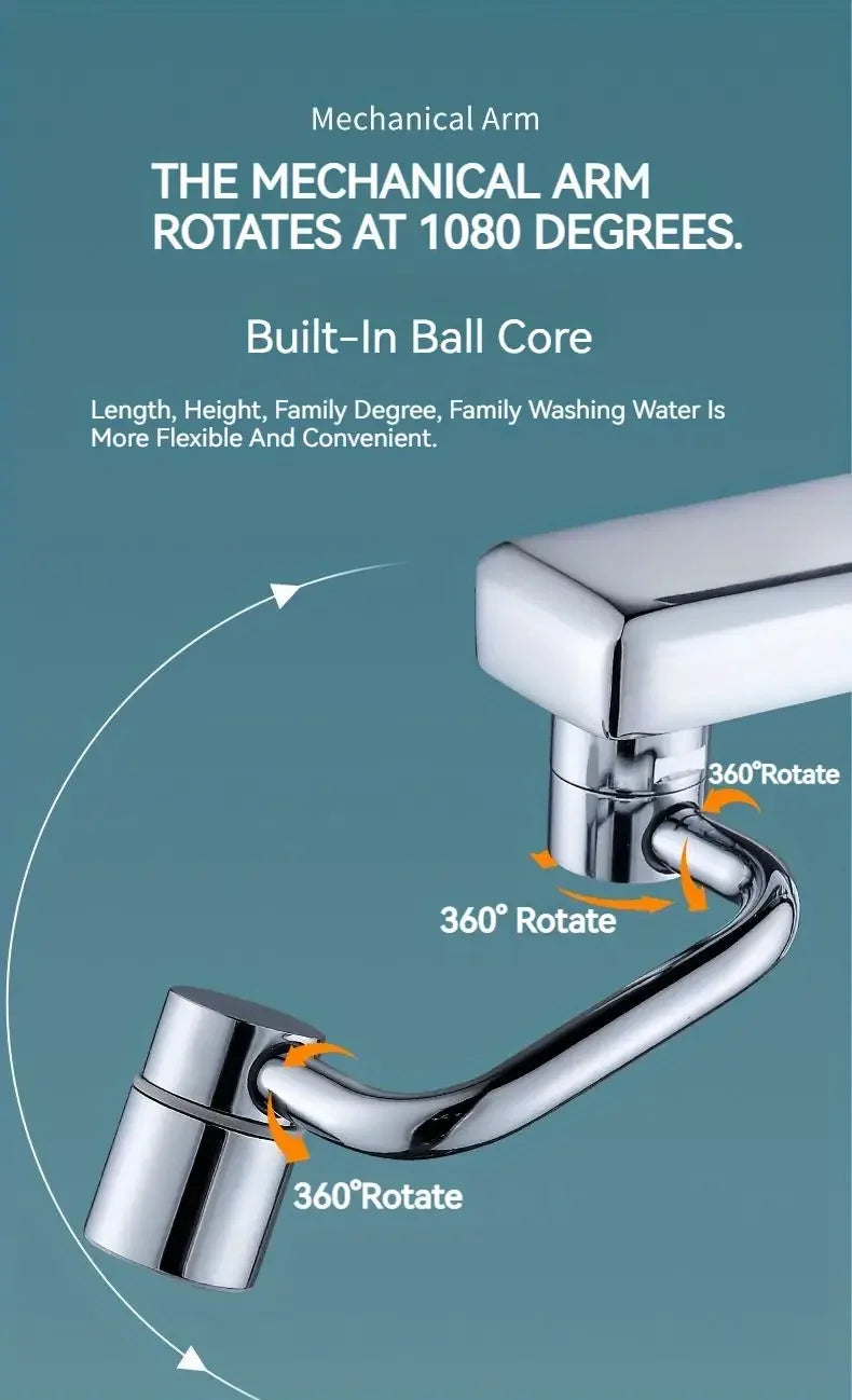 1080° Swivel Faucet Extender Universal Splash-Proof Dual Spray Modes Rust-Proof Bathroom Sink Accessories with Adapter