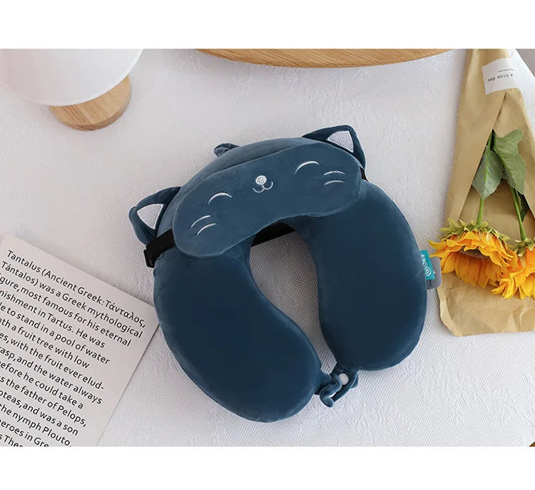 Cartoon Neck Pillow Memory Cotton U-shaped Soft Fluffy Travel Pillow Car Airplane Office Lunch Break Comfortable Sleep Headrest