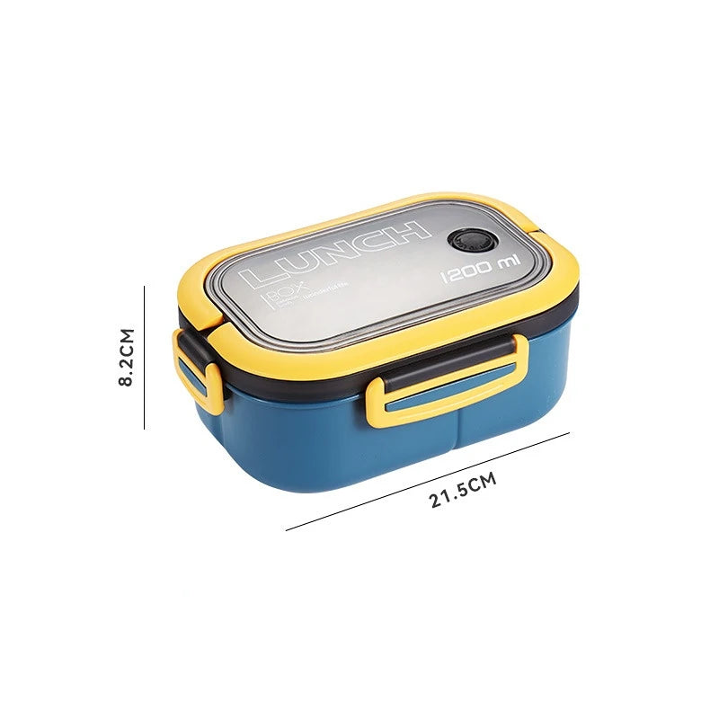 1200ML 2 Layer Bento Lunch Box With Spoon Fork, Kid High Capacity Microwae Food Containers Portable Leakproof Office Camping