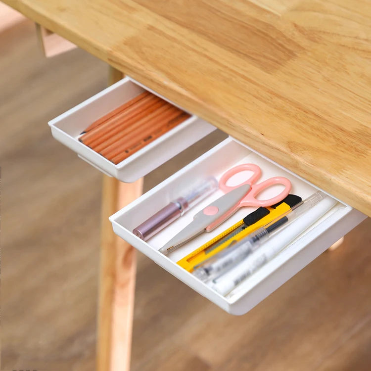 Hidden Storage Box Desk Storage Drawer Self-Adhesive Plastic Table Storage Holder Simple Sundries Cosmetics Stationery Organizer