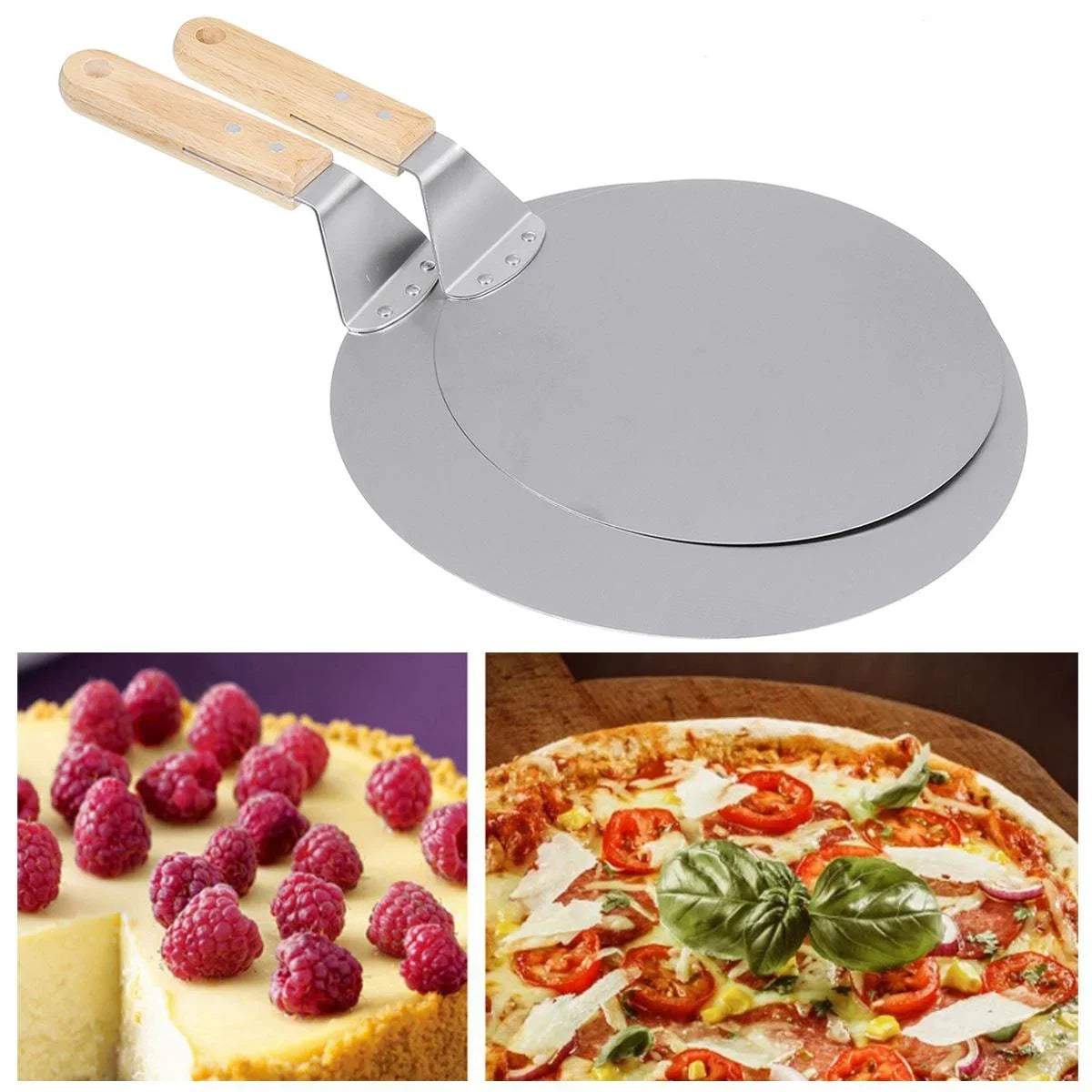 10/12inch Pizza Shovel Pastry Tools Stainless Steel Wooden Handle Peel Round Anti-scalding Pan Bakeware Maker