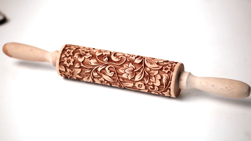 Arjmide 35X4.5CM European Retro Flower Window Grilles Deep Engraved Wooden Embossed Cookies Rolling Pin for Baking 3D Mold ZM006