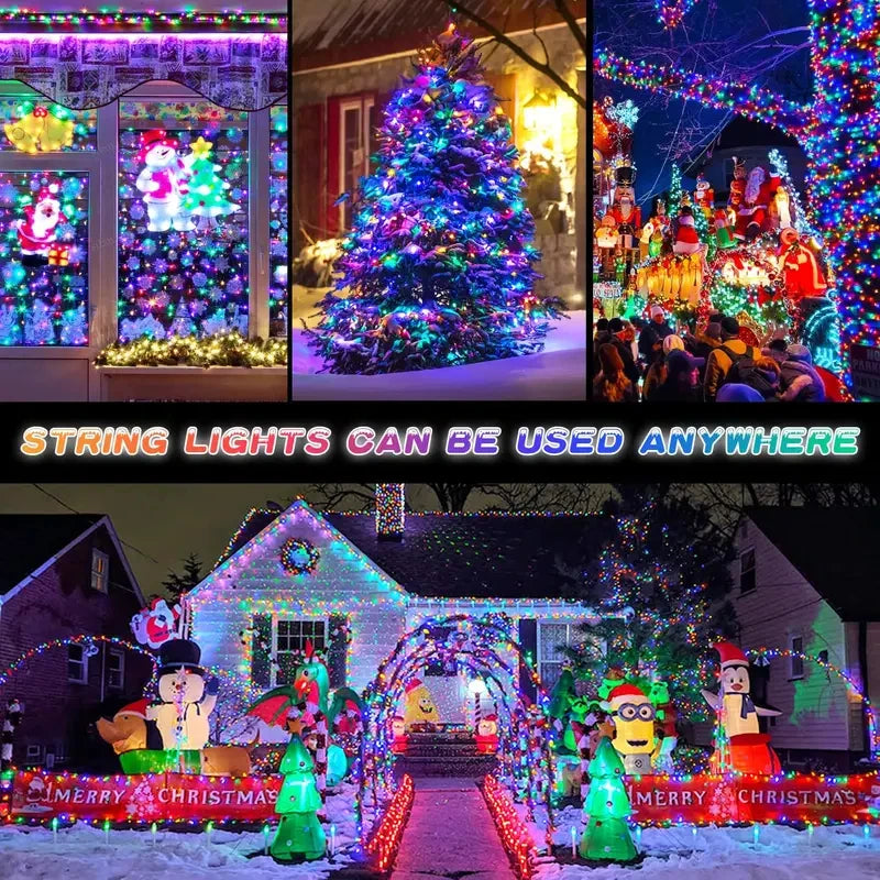 LED Plastic Leath Solar Powered Outdoor Fairy Lights IP65 Waterproof 8 Lighting Modes for Christmas Wedding Decoration