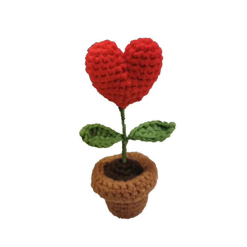 DIY Handwoven Mini Potted Flower Rose Office Desktop Ornamental Potted Plants Woolen Thread Finished Product Home Decoration
