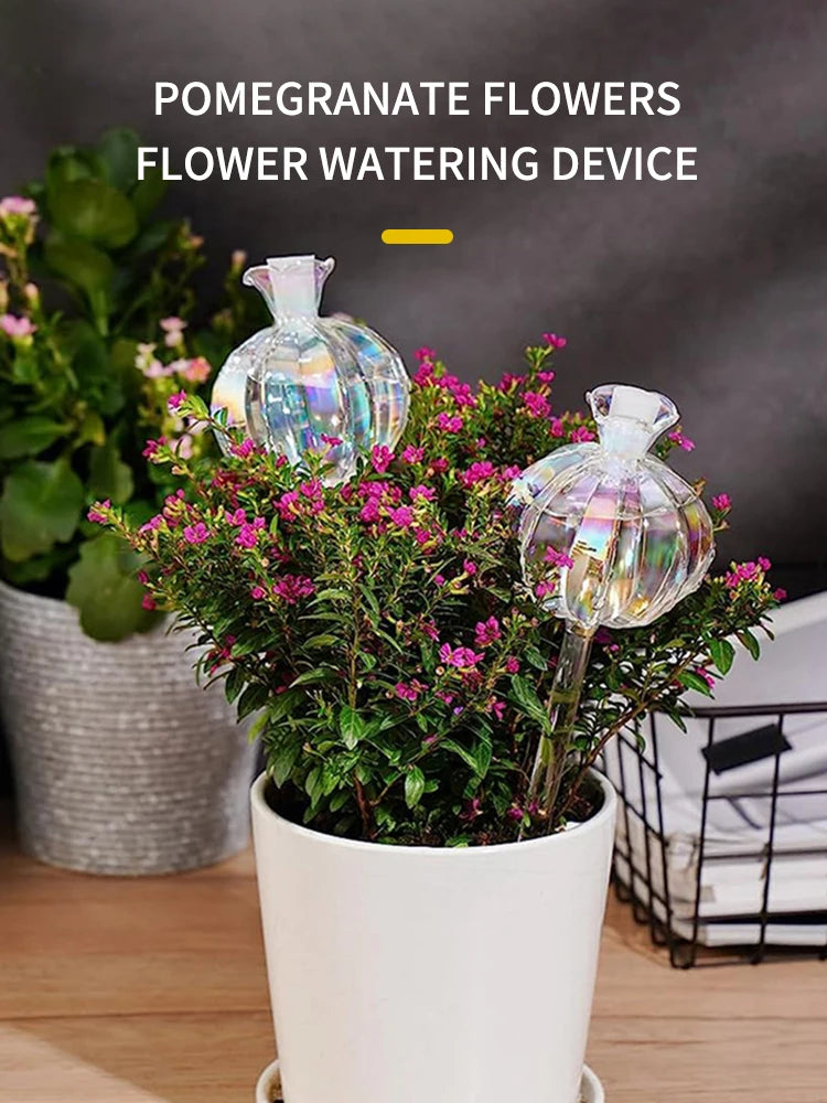 2PCS Pomegranate Flower Watering Machine Glass Creative Modeling Watering Machine Pot Lazy Watering Machine