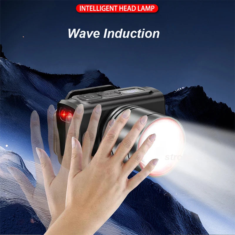 Rechargeable Headlamp Super Bright Head Light Motion Sensor Front Led Head Flashlight Waterproof Outdoor Camping  Flashing