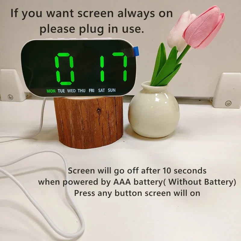Digital Alarm Clock USB Powered Temperature Date Week Dual Alarm Night Mode Snooze Clock 5 Levels of Brightness 12/24H LED Clock