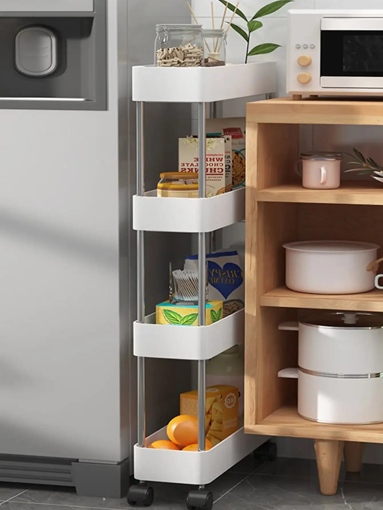 3/4 Tier Movable Gap Storage Rack Rolling Utility Cart Storage Shelf Kitchen Bathroom Slim Slide Organizer Shelf Livingroom