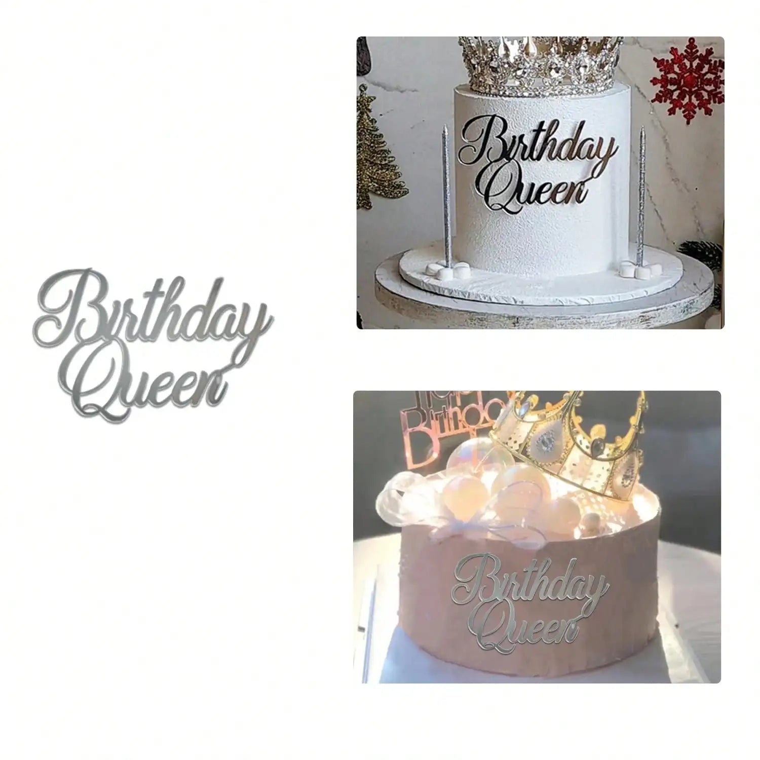 6pcs/3pcs  Acrylic Birthday Queen Gold Cake Topper Happy  Birthday Party Sides Cake Decorations  Accessories