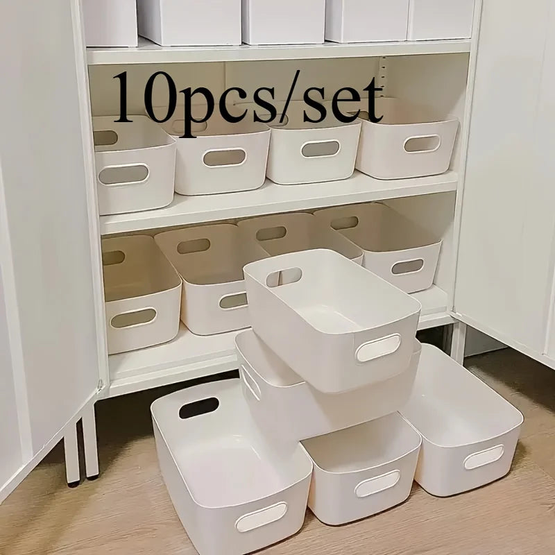 5pcs Stackable Storage Box Set,Rectangular Plastic Organizer Containers,Durable, Reusable,for Kitchen,Bathroom,Dorm Essentials