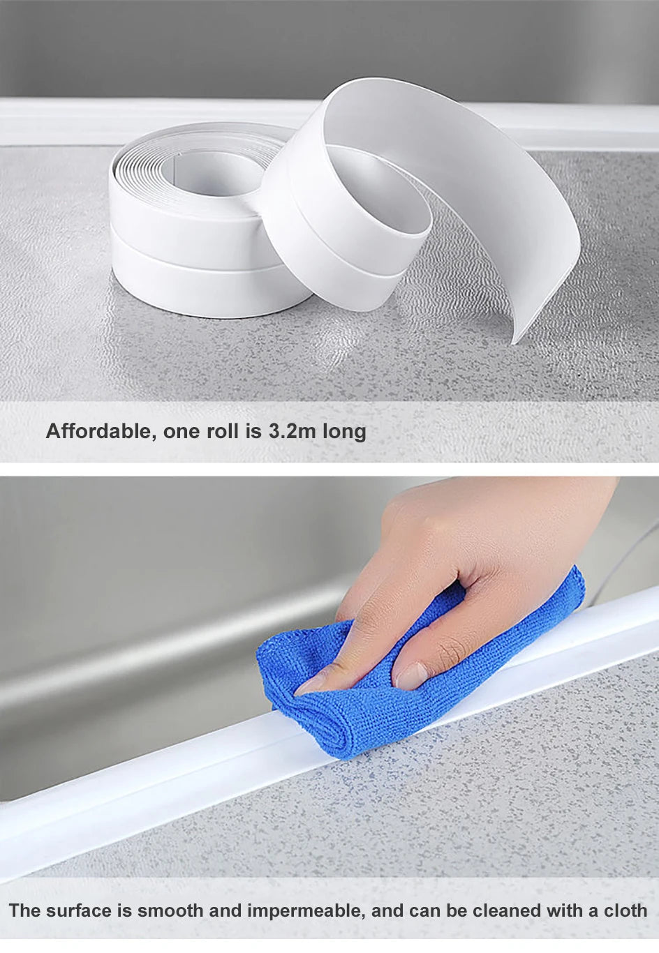 3.2M Bath Caulk Tape Self Adhesive PVC Oil-Proof Kitchen Sink Edge Corner Wall Sticker Waterproof Toilet Sealing Strip Tape