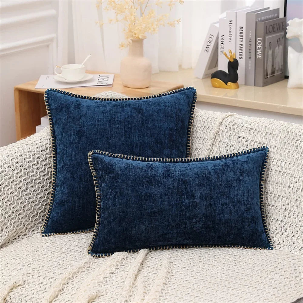 Blue Chenille Cushion Cover 45x45 Pillow Cover 30x50cm Sofa Decorative Throw Pillow Case Soft Luxury For Living Room Sofa Decor﻿