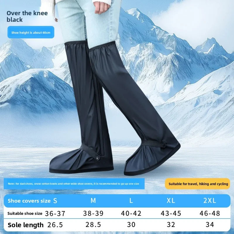 Reusable Anti-Slip PU Leather Waterproof Shoes Cover Water Boots Cycling Hiking Overshoes Rain Snow Wet Sand Shoes Protectors