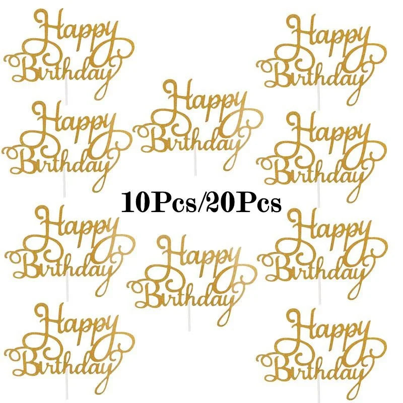 10pcs Gold Black Silver Happy Birthday Cake Topper Decoration DIY Acrylic Letter Kids Birthday Party Supplies