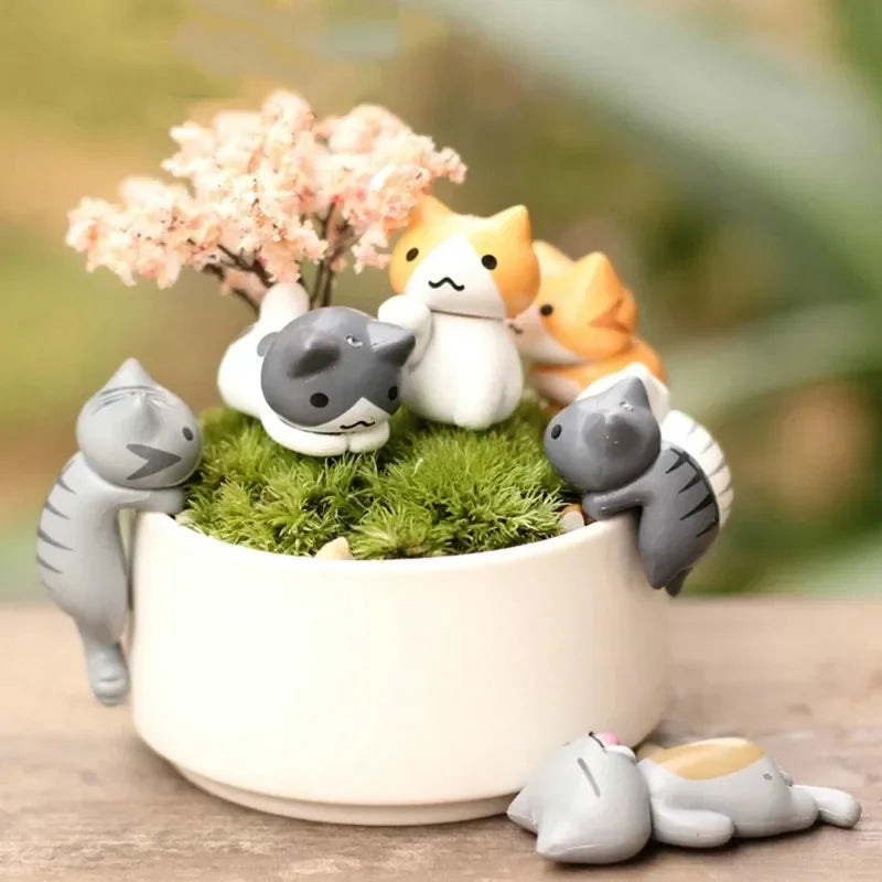 6Pcs/Set Cartoon Lucky Cat  Home Garden Bonsai Decorations Miniatures Gift Lovely Micro Landscape Kitten Miniature Craft