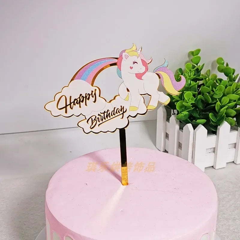 Rainbow Unicorn Cake Topper  Girl Baby Shower Birthday Decoration Kids Liked Unicorn Theme Decor Cupcake Party Baking Supplies
