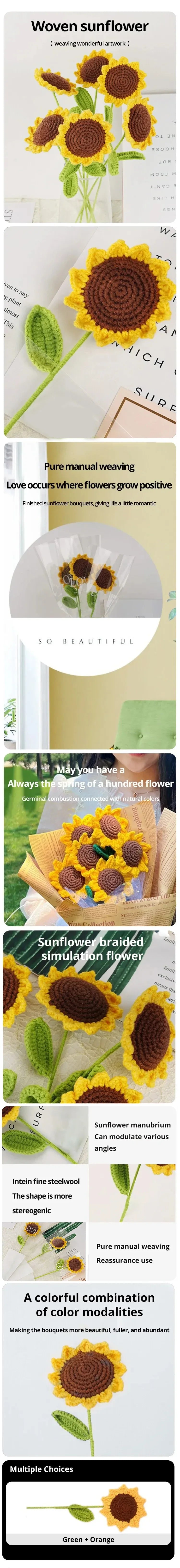3Pcs Sunflower Hand Woven Bouquet Creative Wool Knitting Flower Sunflower Decorations Teachers Day Mother S Day Birthday Gift