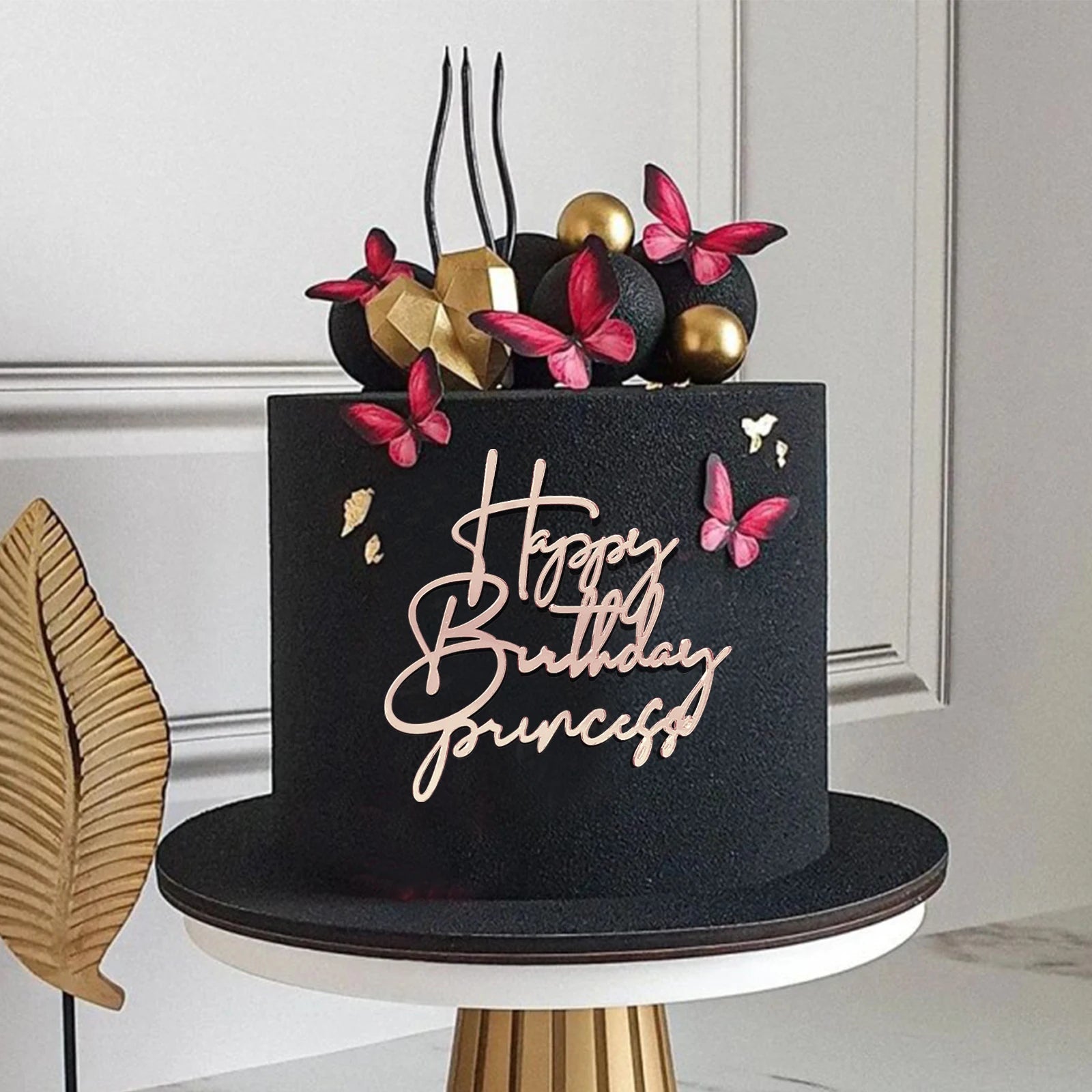 6pcs/3pcs  Acrylic Birthday Queen Gold Cake Topper Happy  Birthday Party Sides Cake Decorations  Accessories