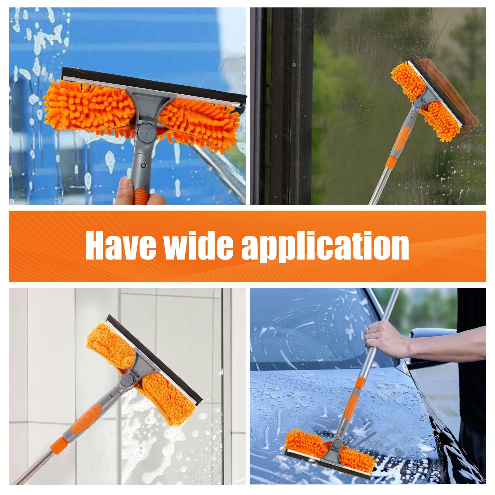 Extended Window Cleaning Kit 2 in 1 Double Sided Glass Squeegee Cleaner Duster Mop 180° Swivel Window Cleaning Tools