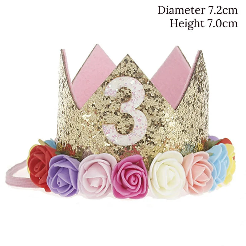 Baby Birthday Party Hat Crown 1 2 3 Year Baby Girl Princess Crown Headband Baby Shower First 1st Happy Birthday Party Decor kids