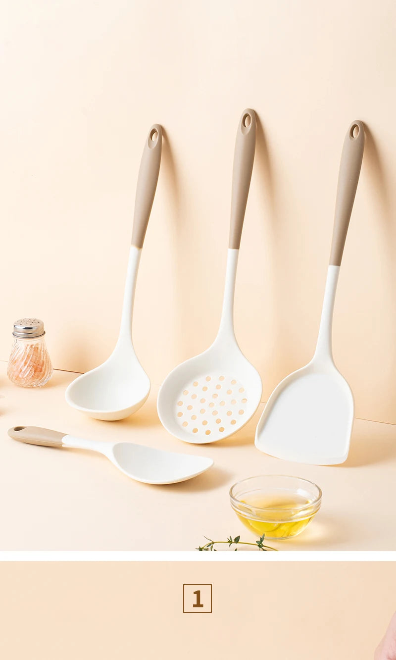4-Piece Silicone Kitchen Utensil Set with Non-Stick Pans Silicone Spatula Soup Ladle Slotted Spoon Cooking Tools for Kitchen