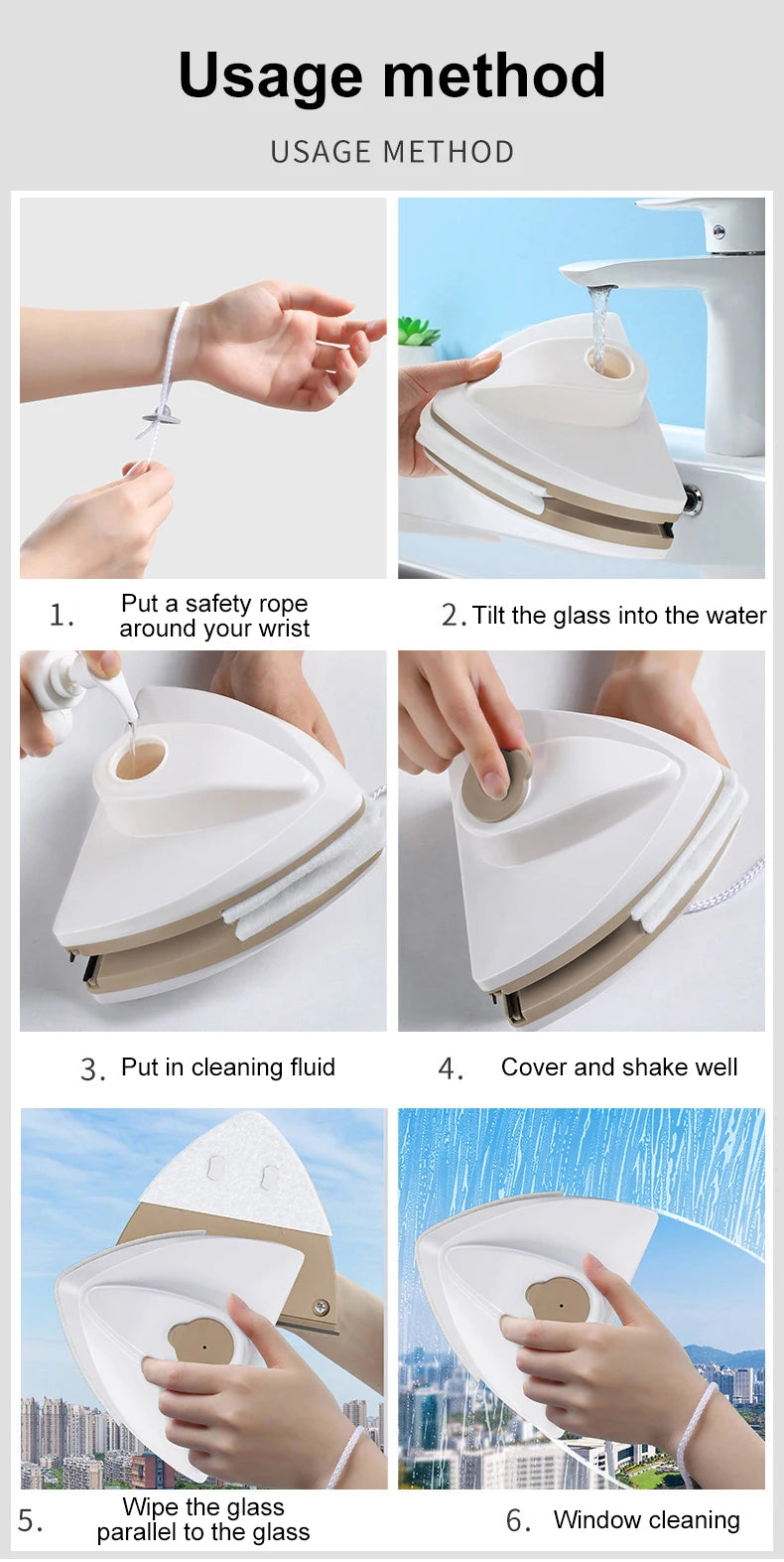 2024 New Magnetic Glass Window Cleaning Tool Water Discharge Double-layer Wiper Household Special Magnetic Window Cleaner