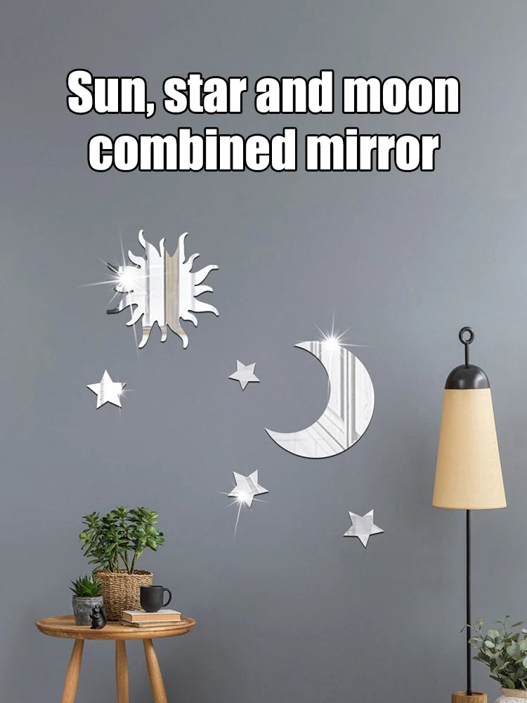 6PCS Star Moon Combination Mirror Acrylic Stereo Self Adhesive Diy Bedroom Living Room Can Be Removed Wall Stickers