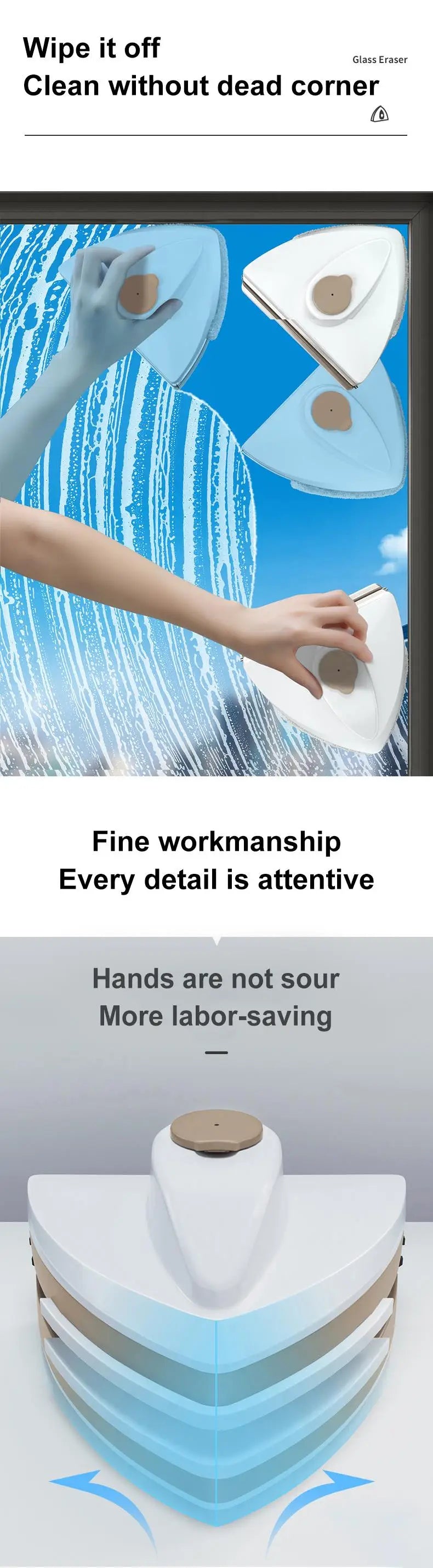 2024 New Magnetic Glass Window Cleaning Tool Water Discharge Double-layer Wiper Household Special Magnetic Window Cleaner