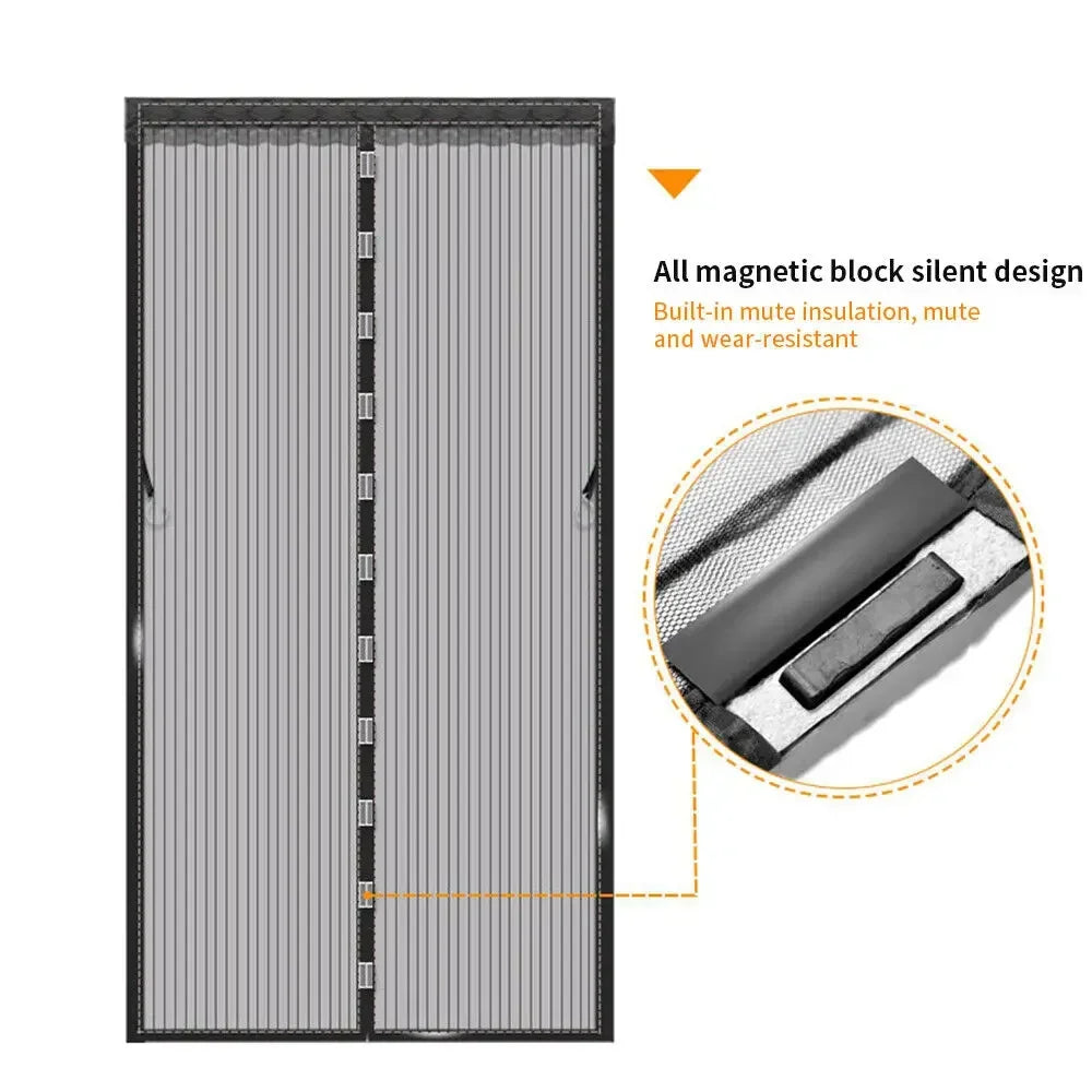 Heavy Duty Magnetic Screen Door Mesh Curtain Mosquito Net Bug Hands Free Partition Mute Striped Door Curtain Bedroom Ventilation