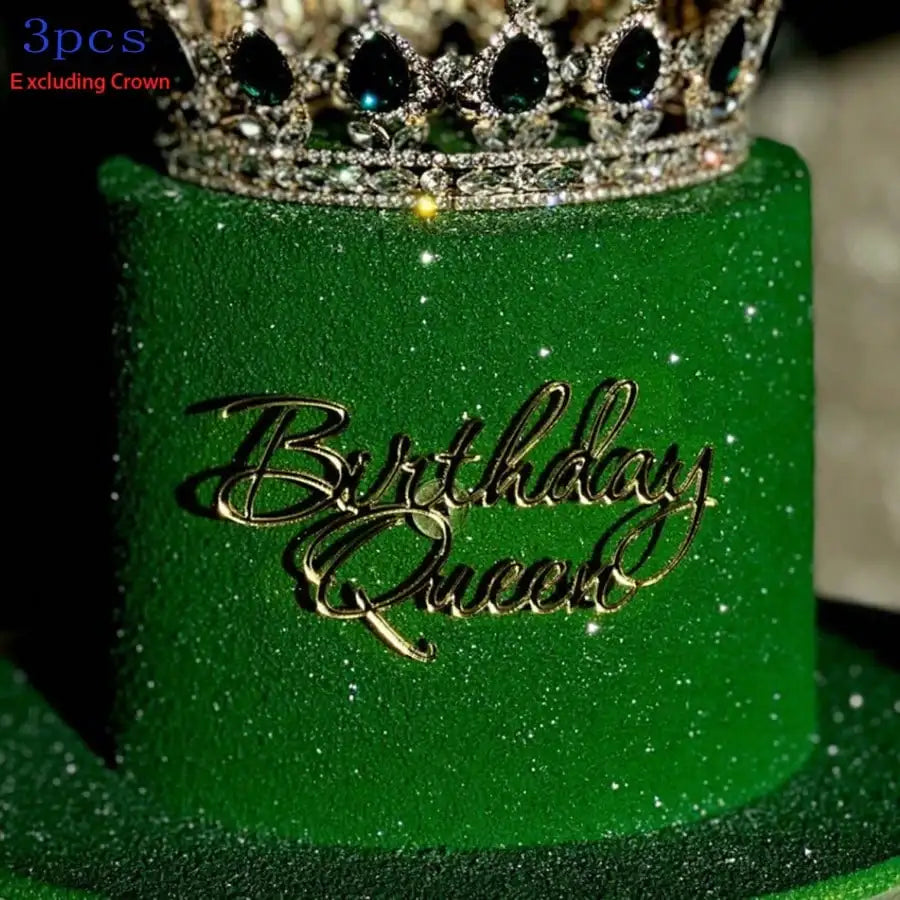 6pcs/3pcs  Acrylic Birthday Queen Gold Cake Topper Happy  Birthday Party Sides Cake Decorations  Accessories