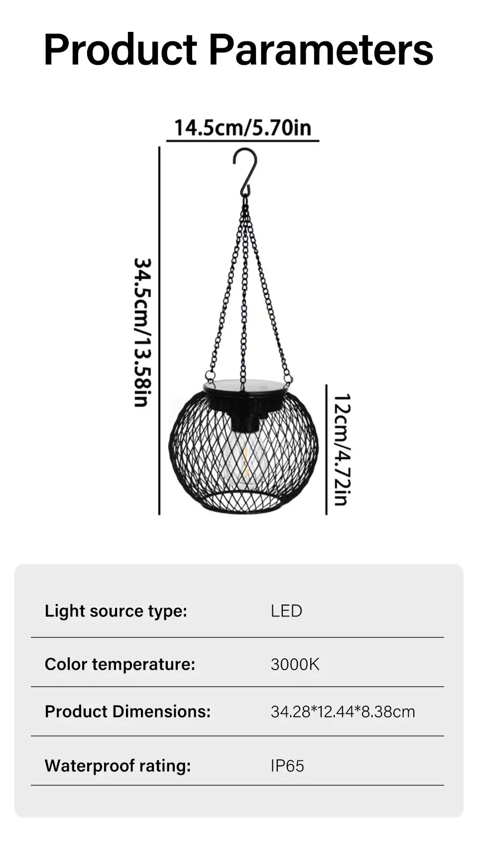 Outdoor Solar Iron Lantern Led Solar Lights Waterproof Decorative Hanging Lights for Tree Garden Yard Patio Pathway Dusk-to-dawn