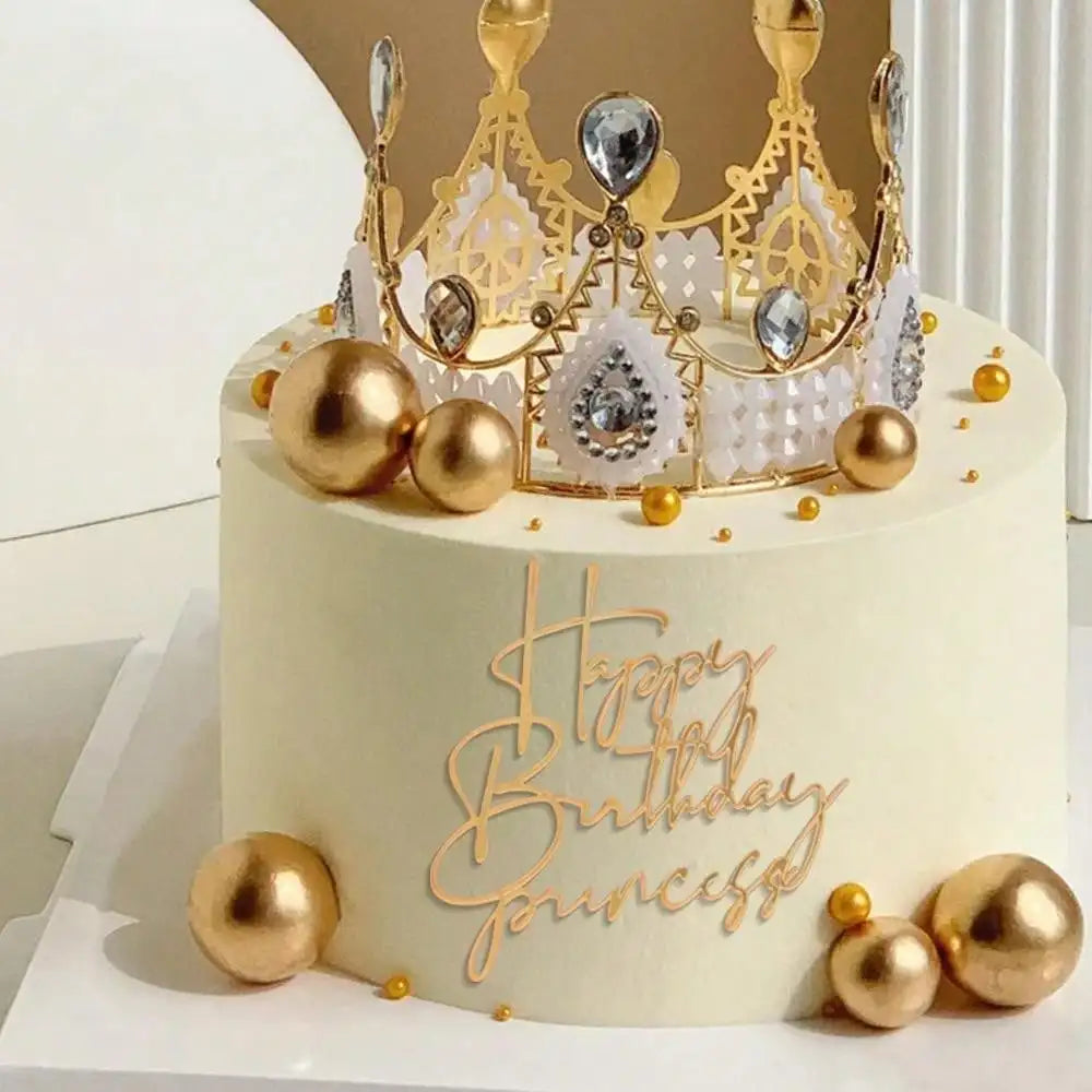 6pcs/3pcs  Acrylic Birthday Queen Gold Cake Topper Happy  Birthday Party Sides Cake Decorations  Accessories