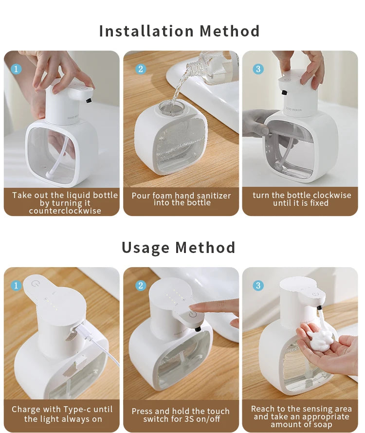 New Wall Mounted Automatic Soap Dispenser Foam Smart Hand Washing Machine 500ml Liquid Rechargeable Bathroom Induction Sensor