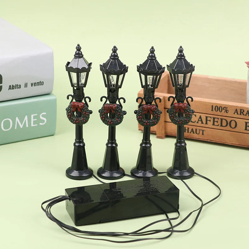 4Pcs/Set Christmas Mini Street Light Models Dollhouse Streetlight Micro-Landscape Fairy Garden Accessories