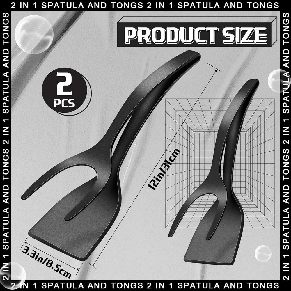 New 2 in 1 Grip Flip Spatula Tongs Egg Flipper Spatula Nylon Non Stick Coating Pancake Fish French Toast Omelet Making Tool