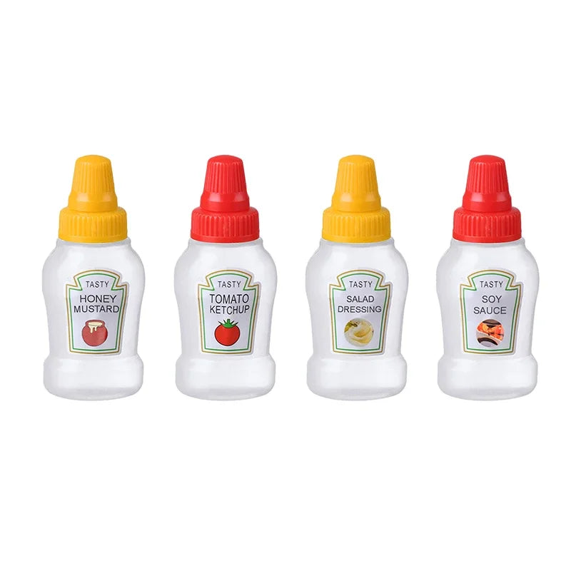 4/8pcs Mini Condiment Squeeze Bottles 25ml Honey/Ketchup/Soy Sauce/Salad Dressing Dispensers Lunchbox Squeezable Containers Jars