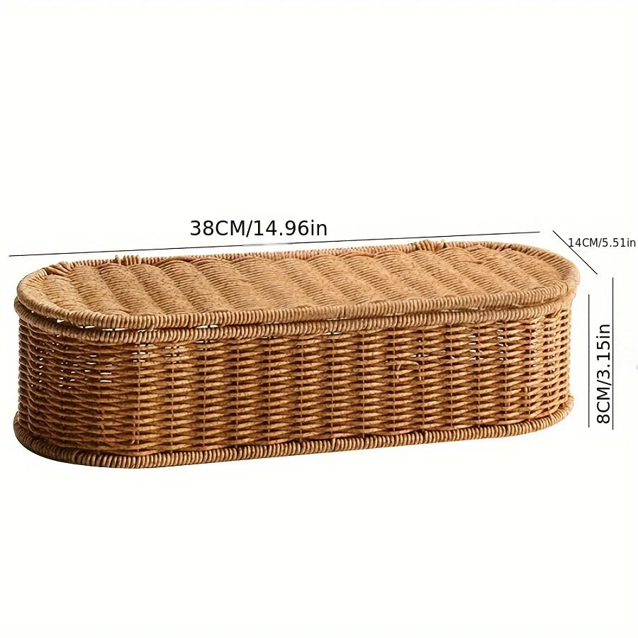 Bohemian Imitation Rattan Storage Basket - Woven Storage Box, Dust-proof Cutlery Frame, Home Decoration Basket Kitchen Organizer