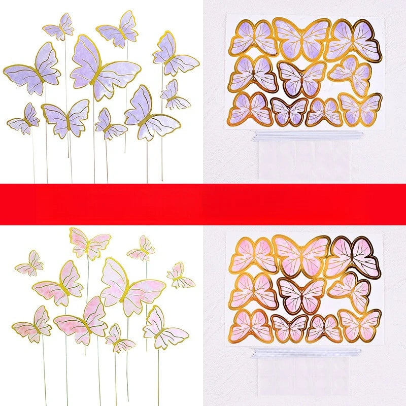 10/50pcs Butterfly Cake Toppers, Elegant Purple & Pink Paper Decorations for Birthday, Wedding, Parties, DIY Baking Accessories