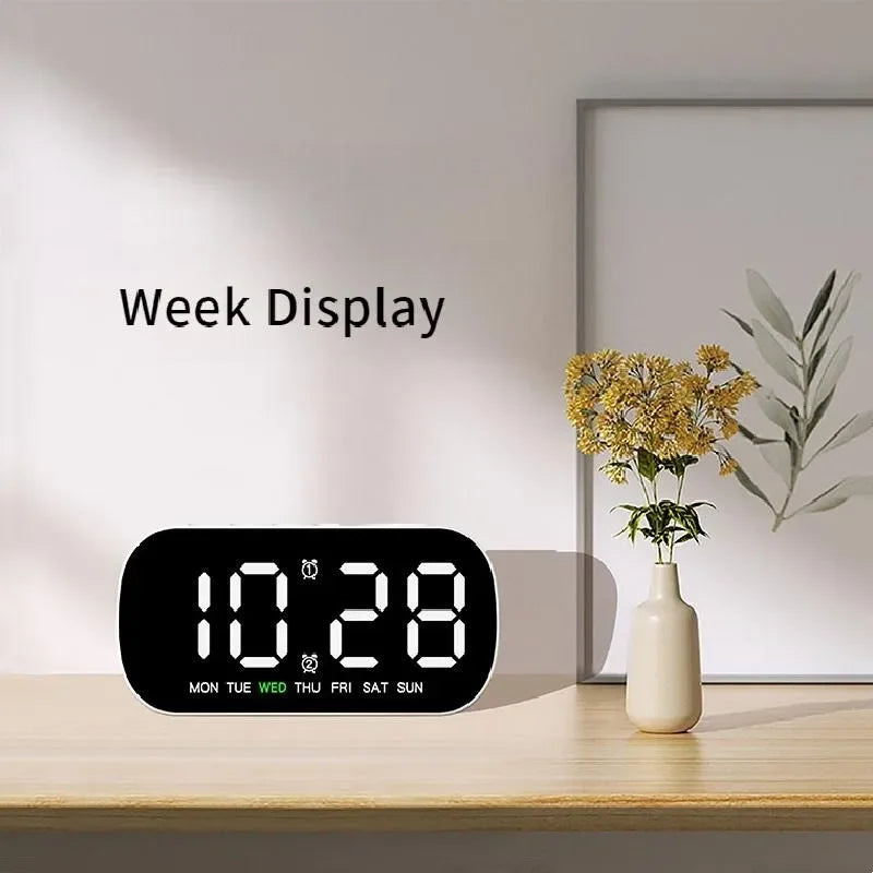 Digital Alarm Clock USB Powered Temperature Date Week Dual Alarm Night Mode Snooze Clock 5 Levels of Brightness 12/24H LED Clock
